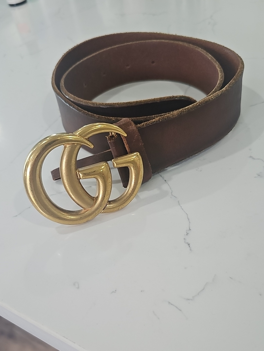 Gucci Brown Leather Belt with Gold Double G Buckle